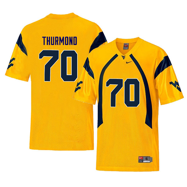 Men #70 Tyler Thurmond West Virginia Mountaineers Retro College Football Jerseys Sale-Yellow